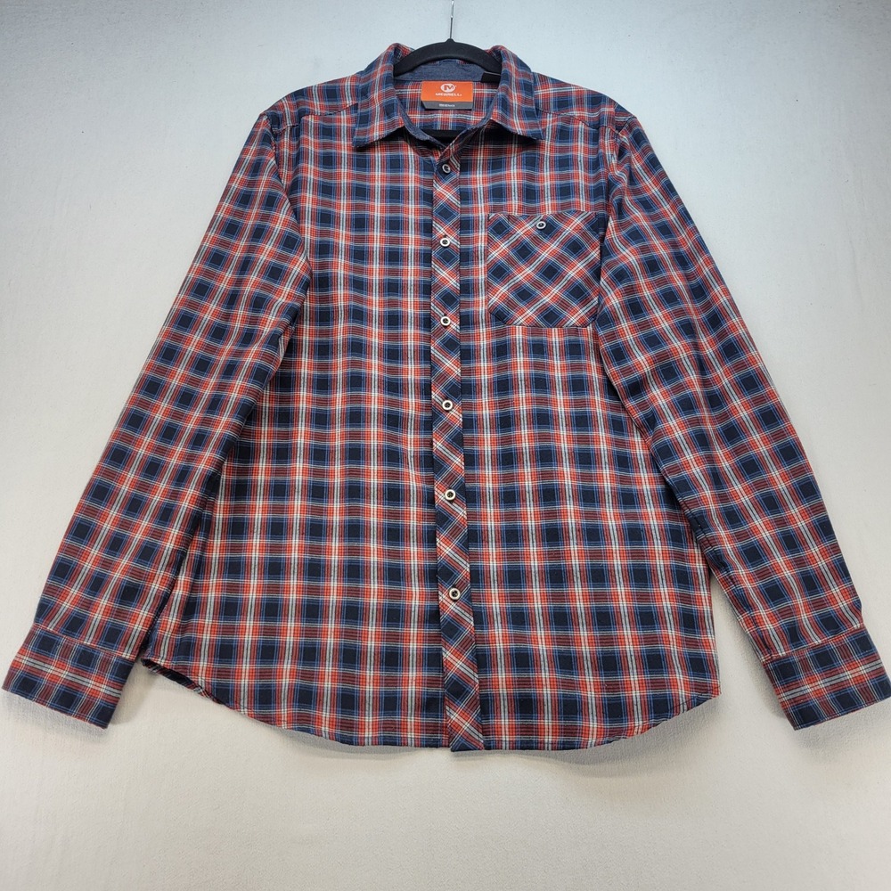 Merrell Button Up Shirt Mens Large Blue Red Plaid SelectWick Long Sleeve Outdoor